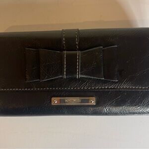Nine West Black Leather Wallet with Bow Accent
